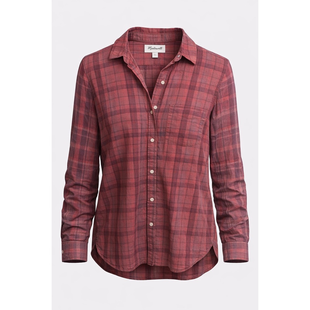 MADEWELL Shirt Womens S Oversized Red Plaid Button Up Casual Boyfriend Fit